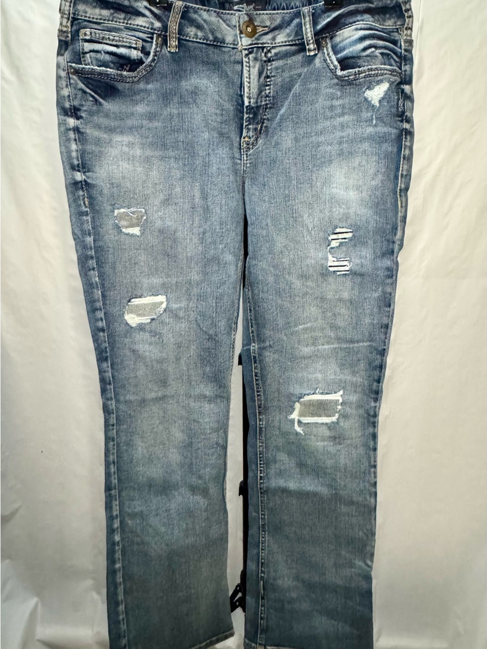 Silver Jeans Women’s Distressed Medium Blue Bootcut Jeans